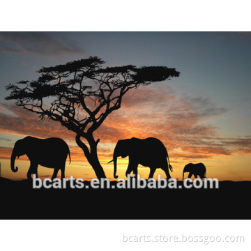 Wholesale restaurant decoration artwork African elephant painting on canvas